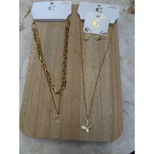 Charming Charlie's NEW Hypoallergenic Gold Tone Necklace‎ & Earrings Set